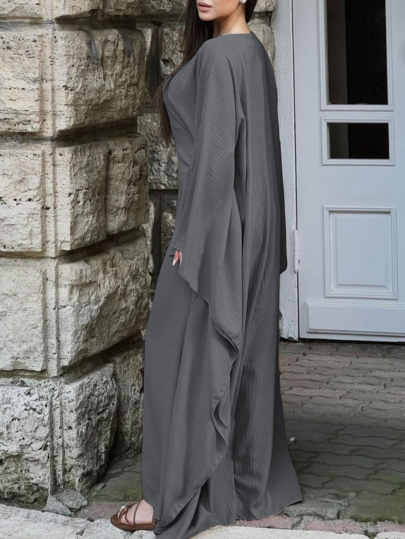 Womens Solid Color Long Sleeve Dress