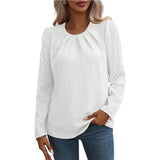 Women's Crew Neck Pleated Chiffon Long Sleeve Shirt
