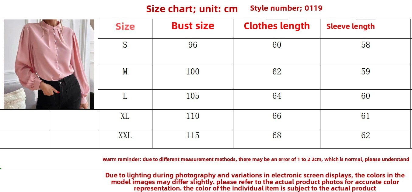Solid color lapel long-sleeved button-up blouse shirt