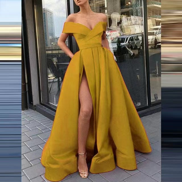 Satin Solid Color Deep V Dress Dress Evening Dress