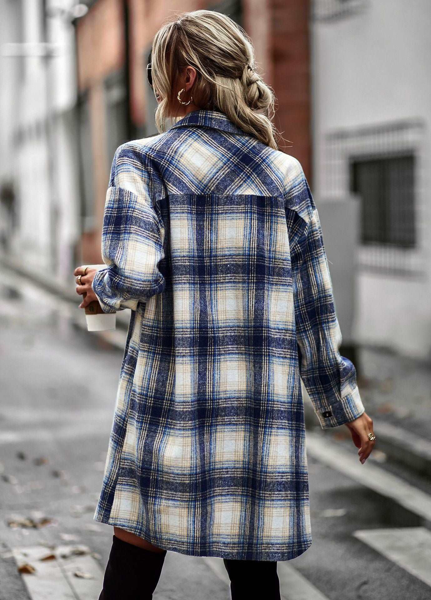 Women's Long Sleeve Button Down Jackets Plaid Flannel Shirts Tops Casual Lapel V Neck Oversized Shackets Blouses Top