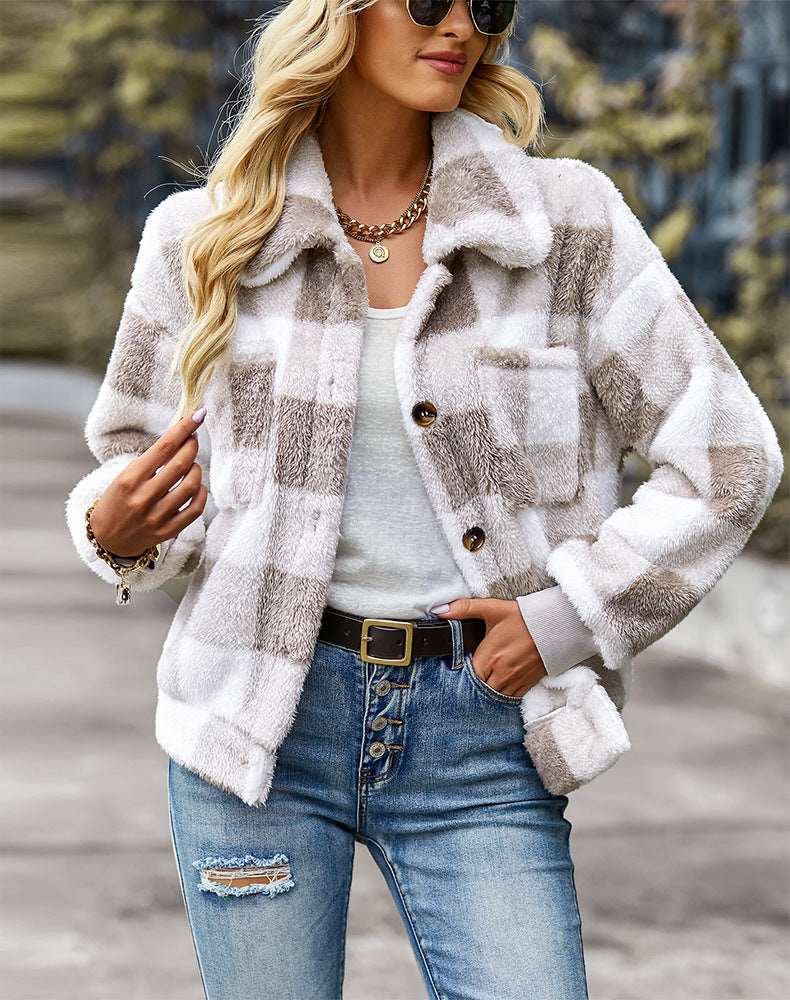 Womens Casual Plaid Shackets Brushed Flannel Button Down Pocketed Shirt Jacket Coats