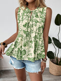 Top Printed Lace-Up Women's Sleeveless Shirt