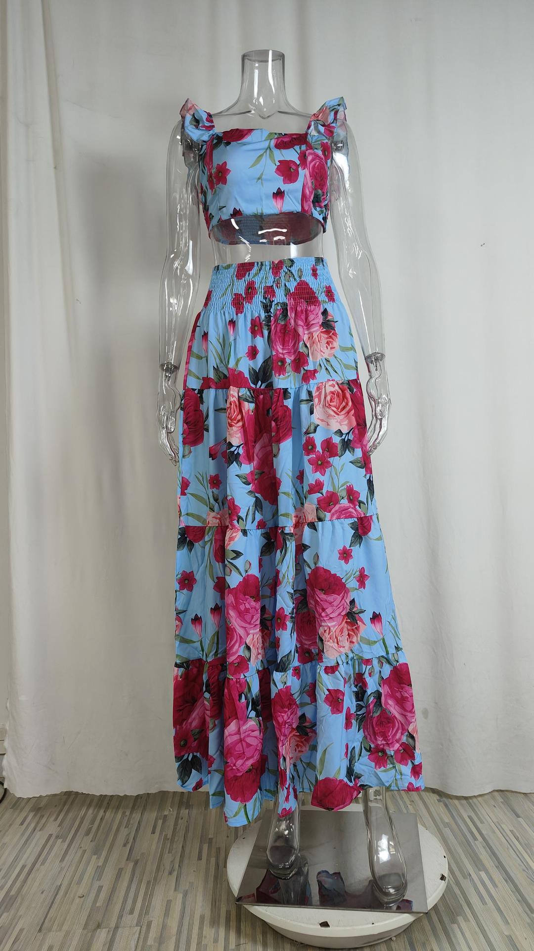 Sexy Daily Casual Solid Color Splicing Suspender Skirt Set