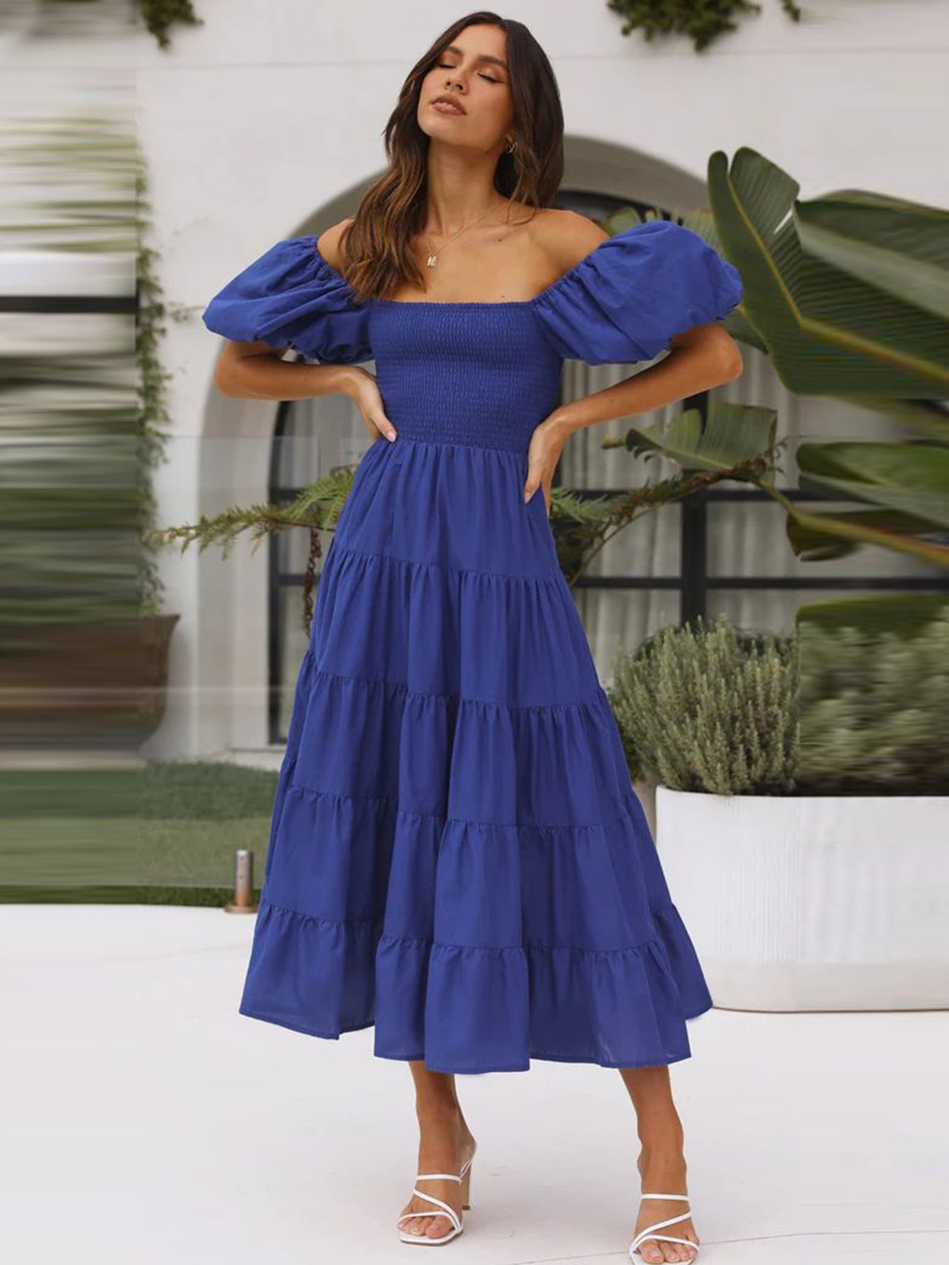 Offshoulder Printed Bubble Sleeve Dress for Women