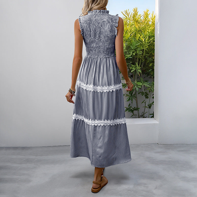 Casual Women's Lace Sleeveless Striped Dress