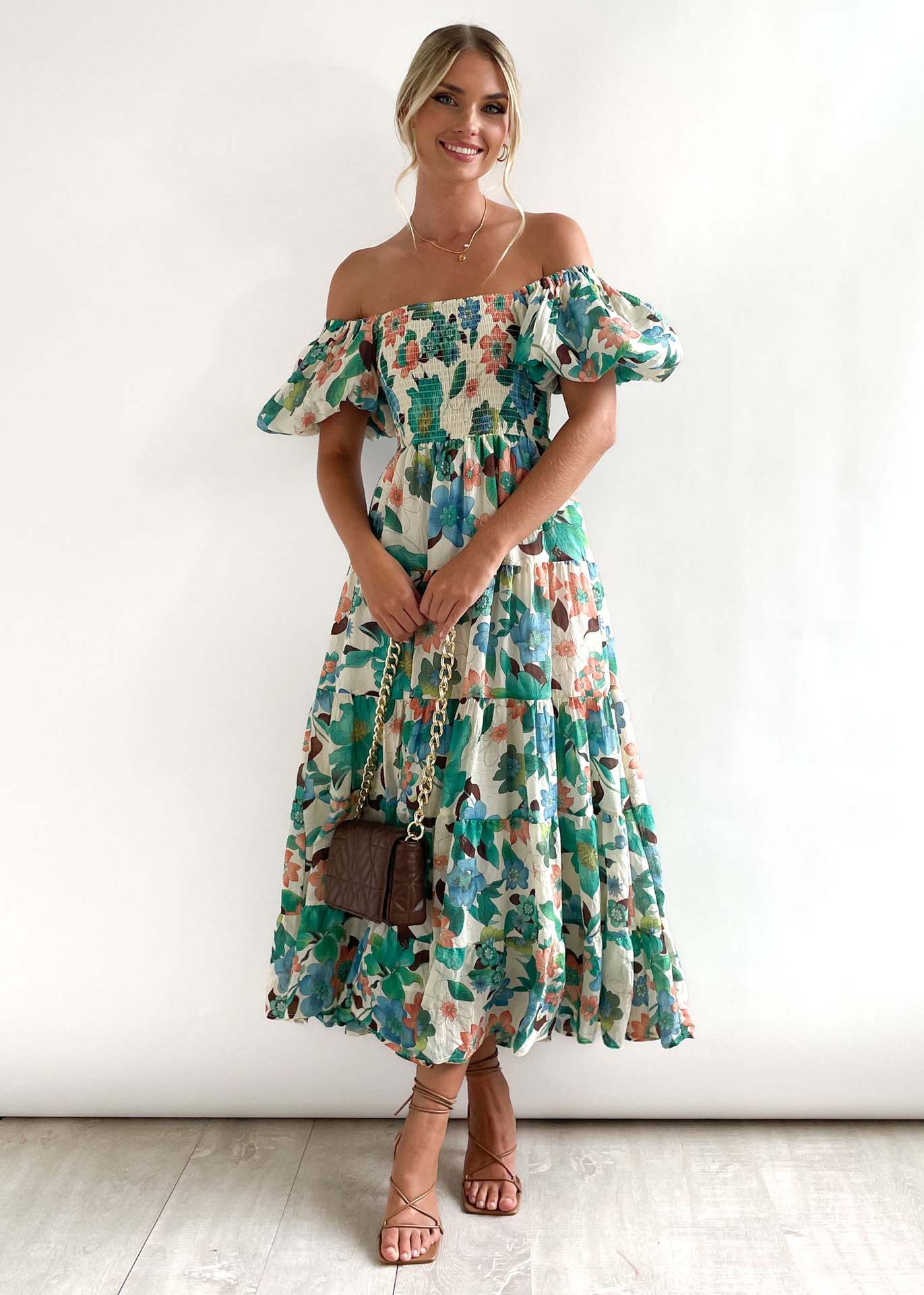 Offshoulder Printed Bubble Sleeve Dress for Women