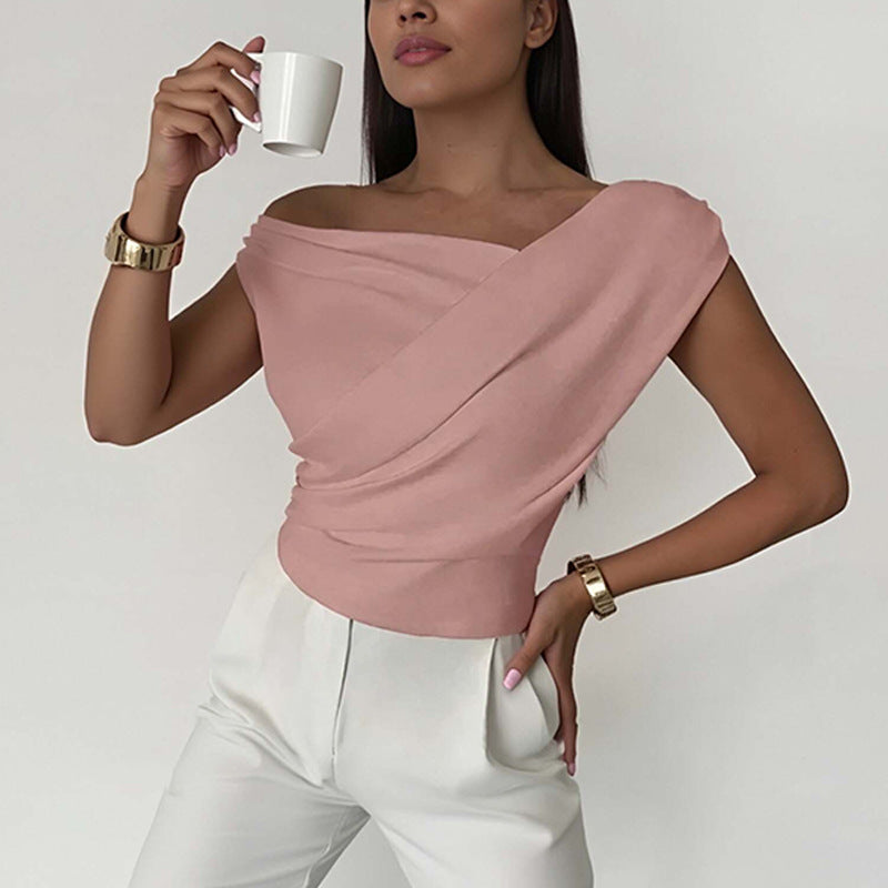 Women Sexy Off-the-shoulder Vest Short-sleeved Top
