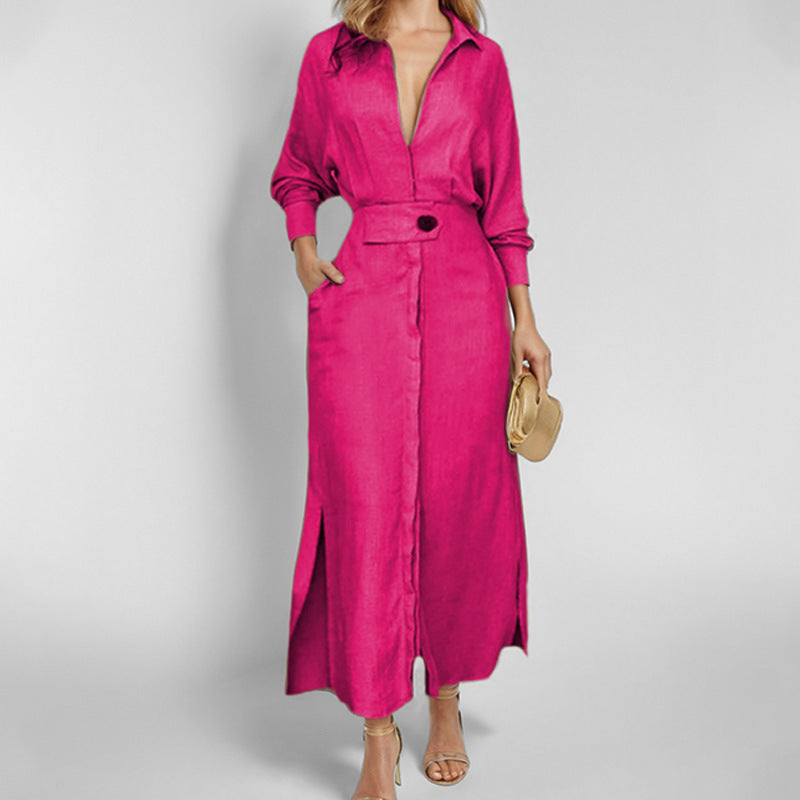 Elegant Solid Color Strap Waist Dress Long Dress