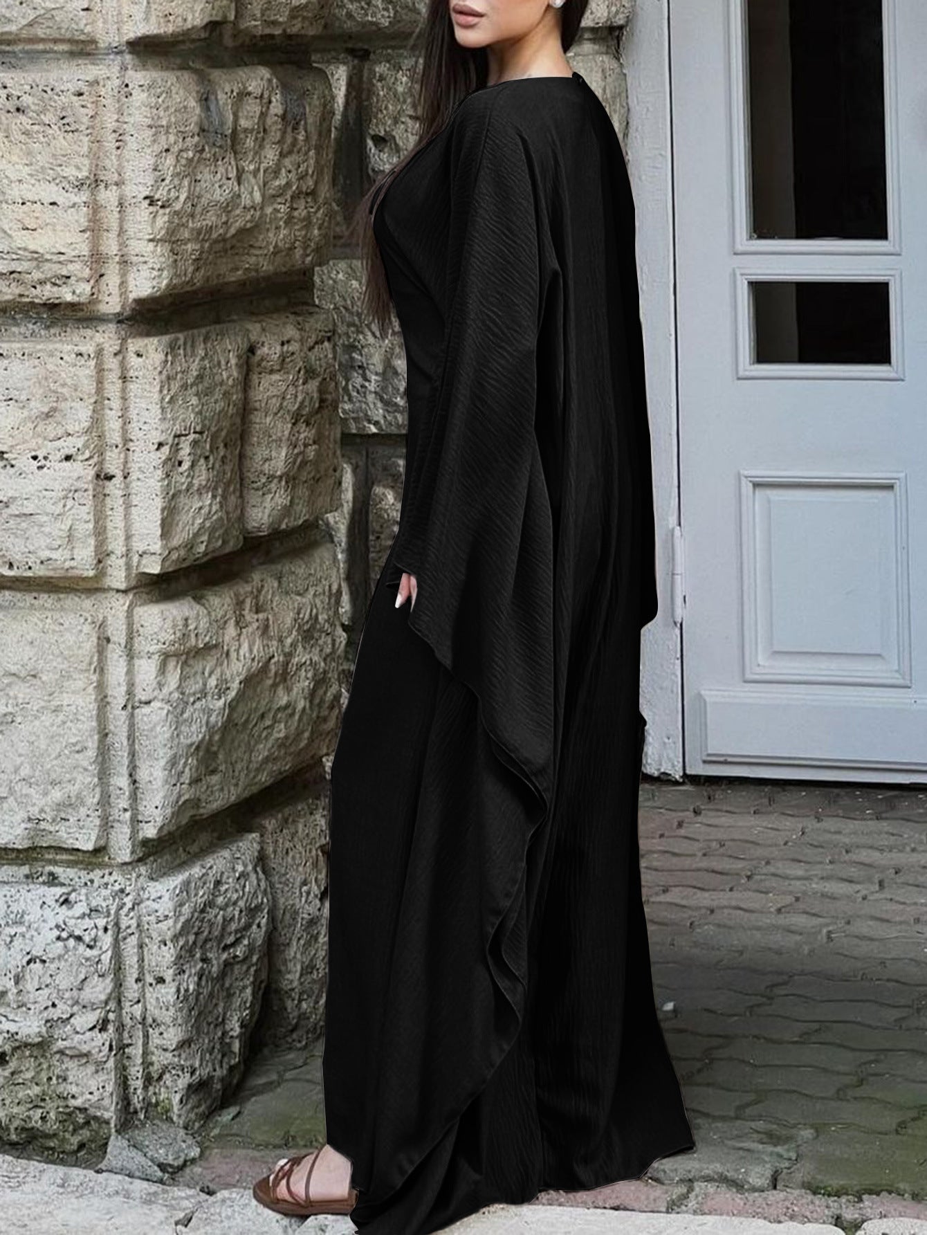 Womens Solid Color Long Sleeve Dress