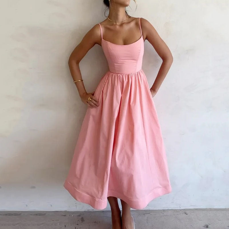 Sexy Low-cut Waist Suspender Dress Long Dress