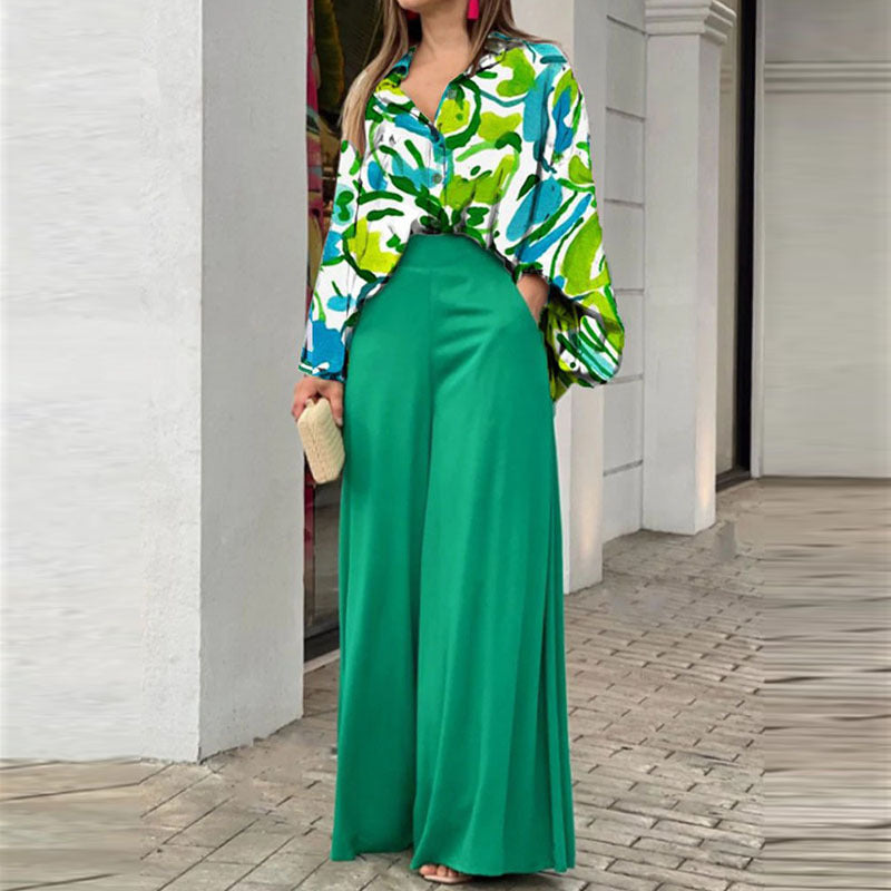 Casual Bat Sleeve Contrasting Color Printing Fashion Suit