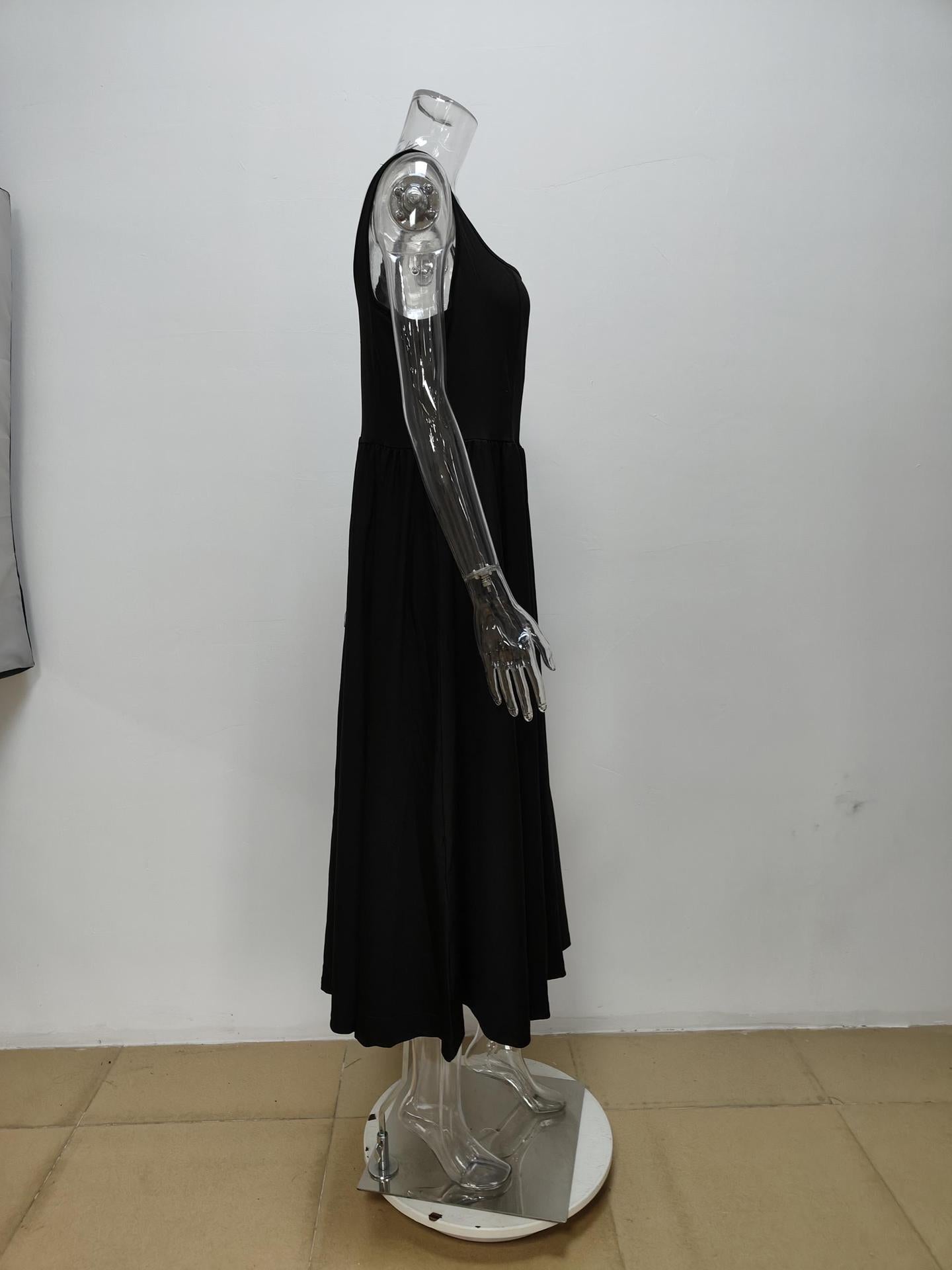 Elegant Slim-fitting Square-neck Splicing A-word Dress