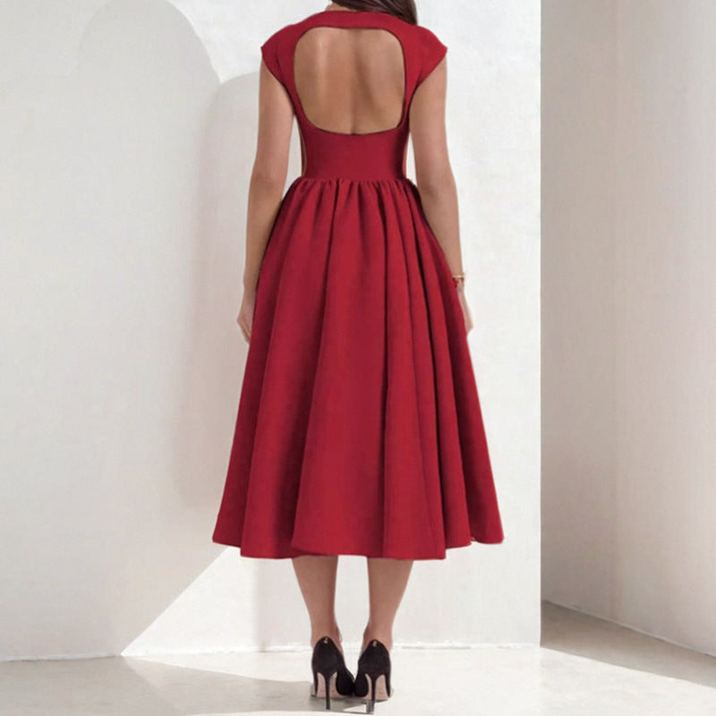 Women's Solid Color Backless Slim Dress