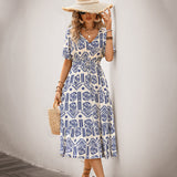 Women's Vacation V-neck Short-sleeved Ethnic Print Dress