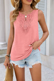 Women Solid Color V-Neck Lace Loose Sleeveless Vest T-Shirt Top