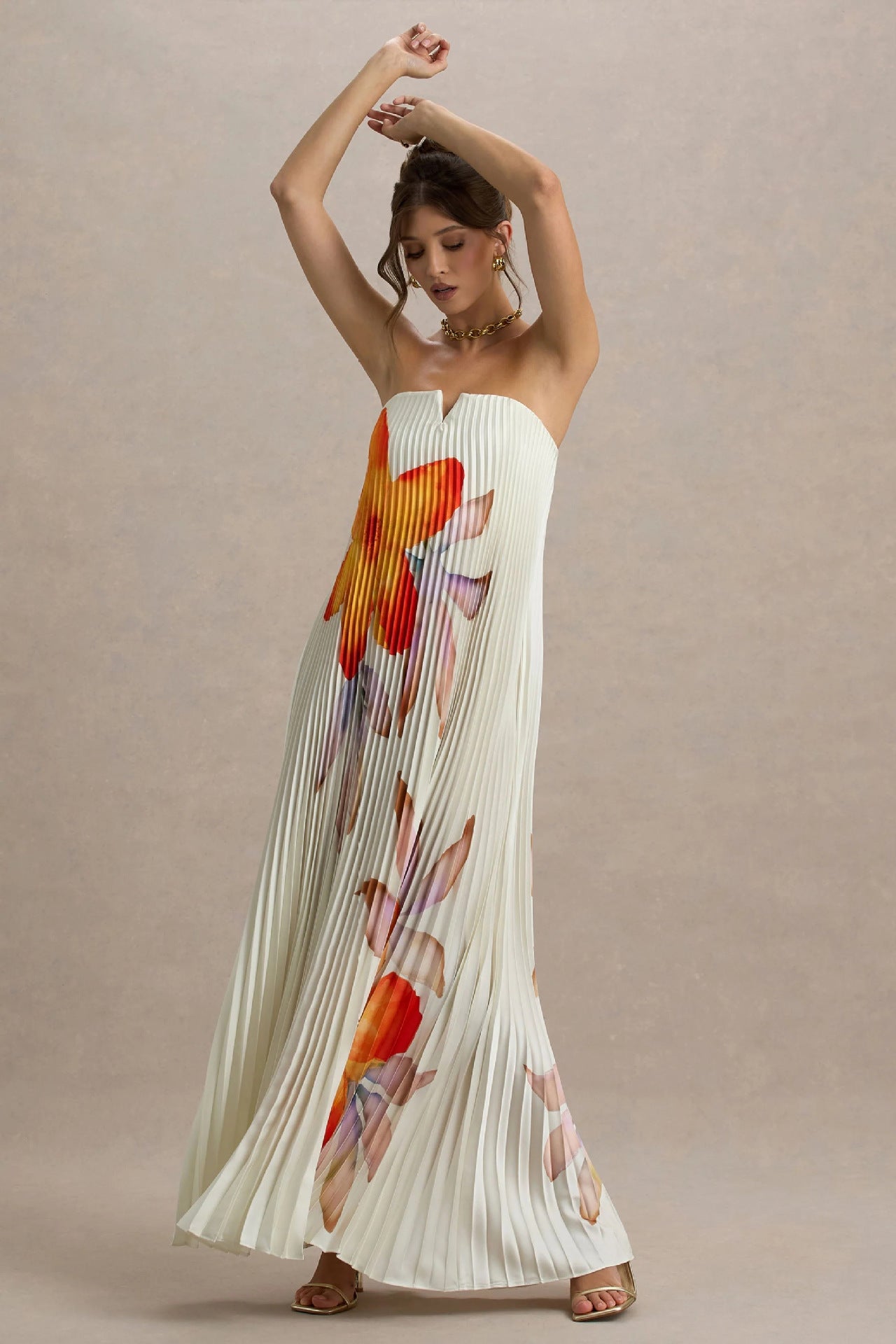 Women Printed Tubular Loose Pleated Long Dress