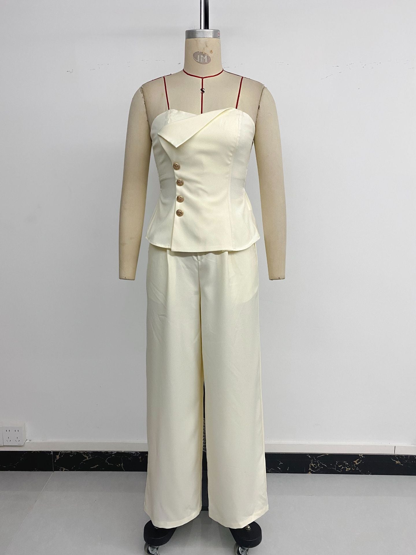 Sexy Tube Top Wide Leg Pants Solid Color Fashion Suit