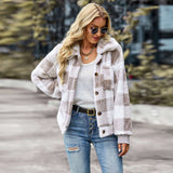 Womens Casual Plaid Shackets Brushed Flannel Button Down Pocketed Shirt Jacket Coats