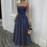 Retro Long Dress Sleeveless Tube Top Polka Dot Dress
