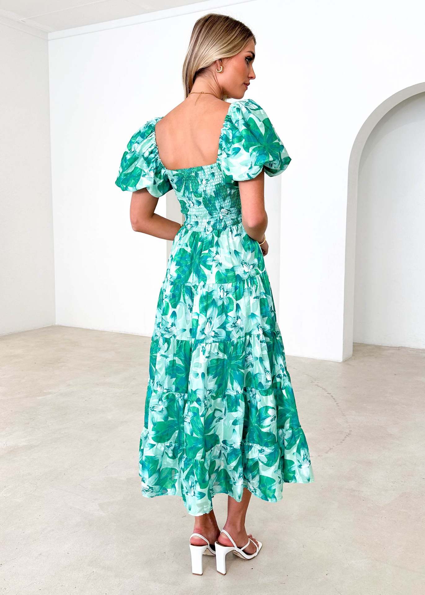 Offshoulder Printed Bubble Sleeve Dress for Women