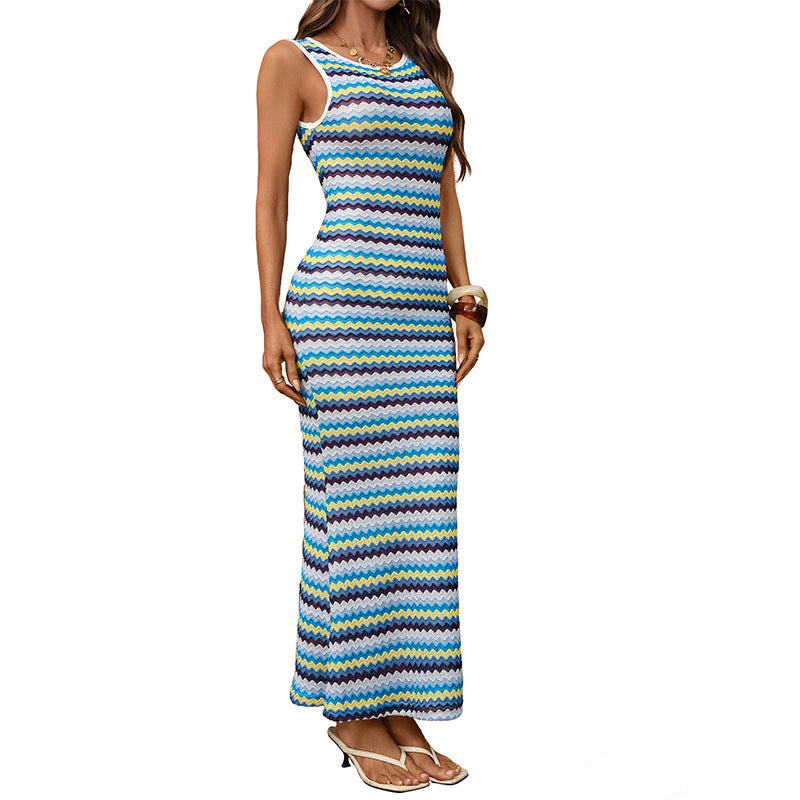 Vintage Fishtail Dress Sleeveless Wavy Dress