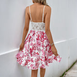 Women Ruffle Skirt Lace Suspender Dress