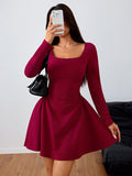 Women's Square Neck Elegant Dress High Waist Dress