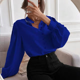 Solid color lapel long-sleeved button-up blouse shirt
