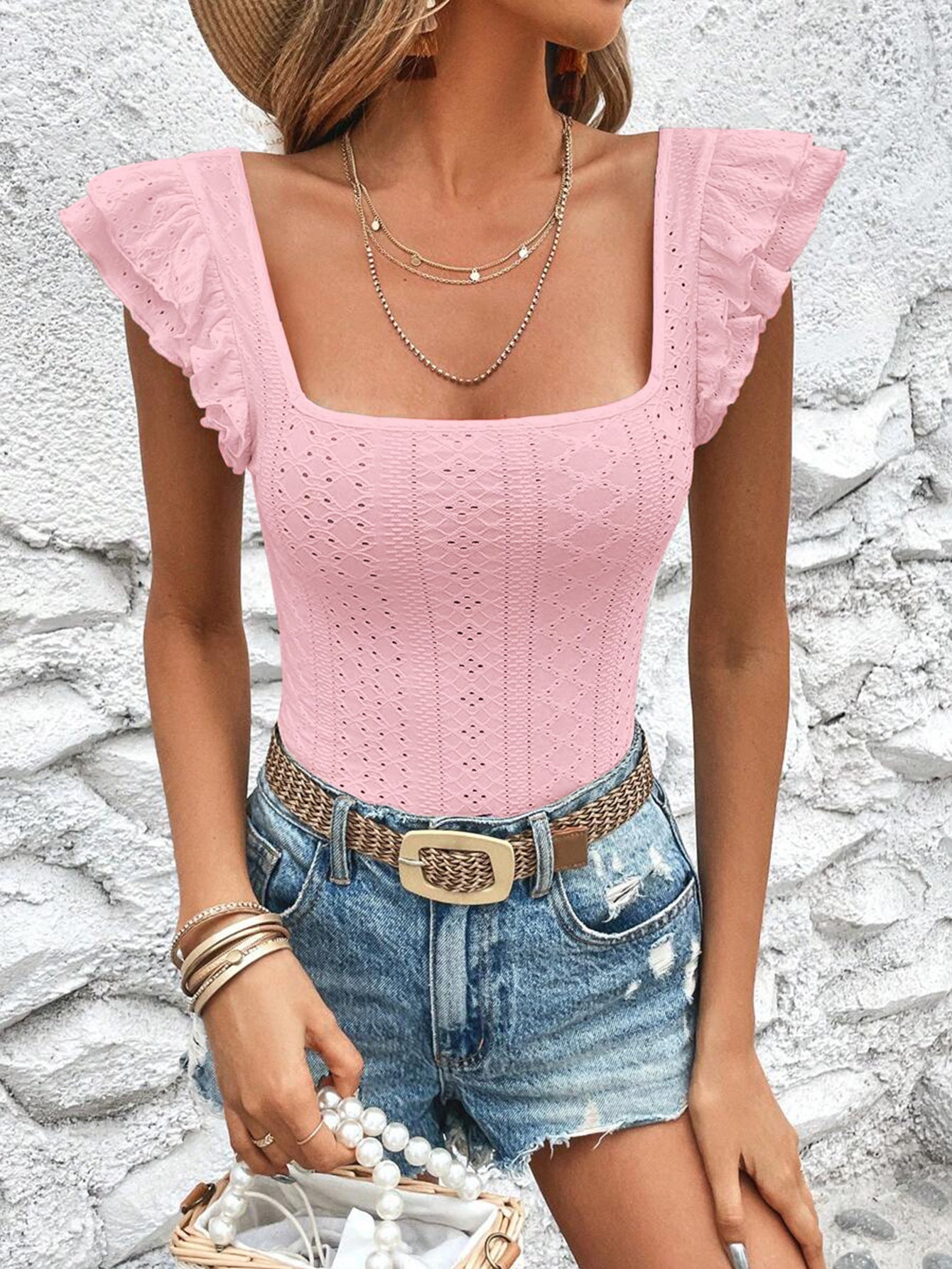 Women's Collar Ruffle Slim T-shirt