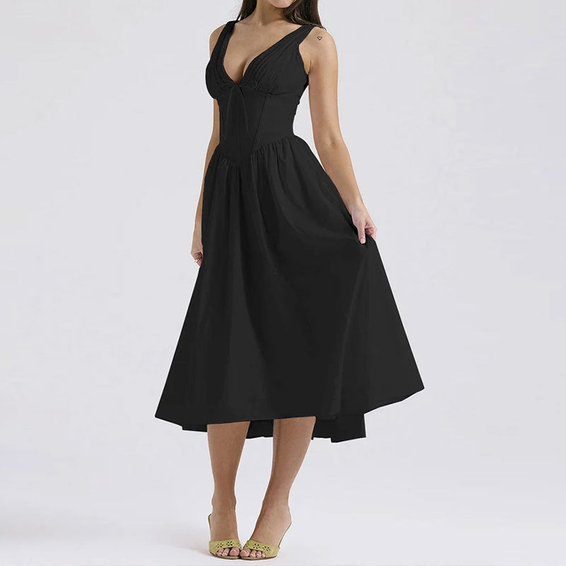 Fashion Backless Print Suspender Dress Long Dress