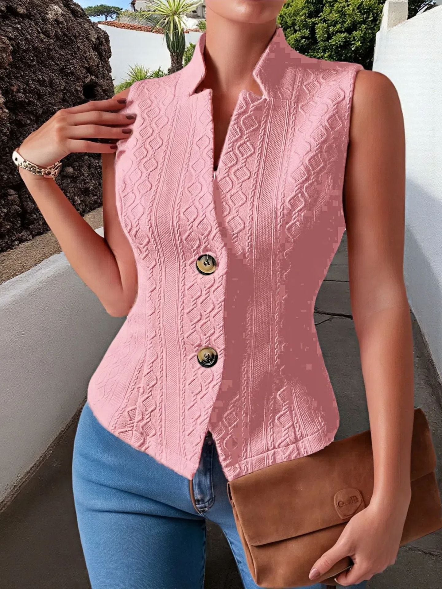 V-Neck Button Sleeveless Vest Vest Jacket Top Women