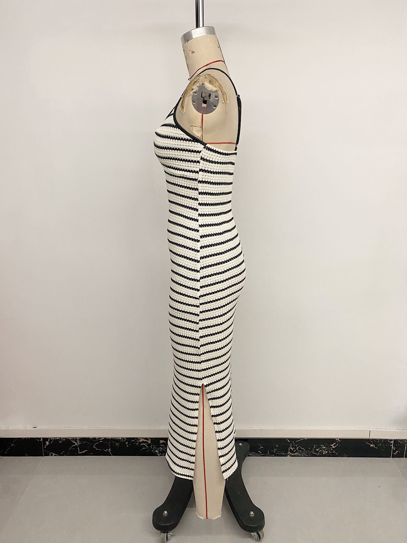 Women Slim-fit Hip Striped Suspender Dress