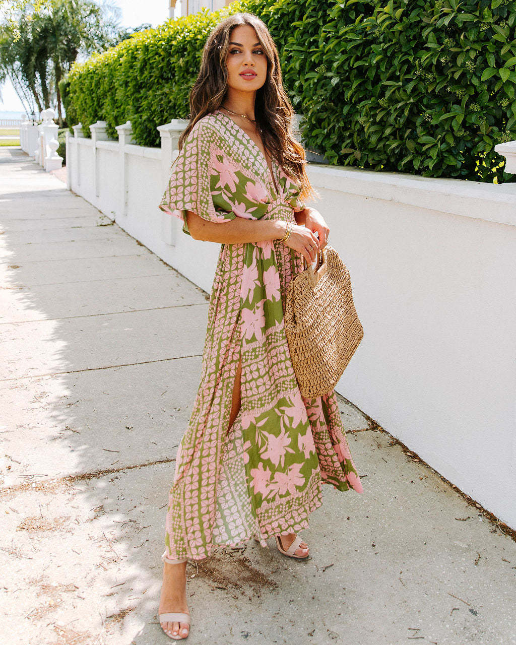 Women's Summer Sexy High-waisted Print Slit Dress
