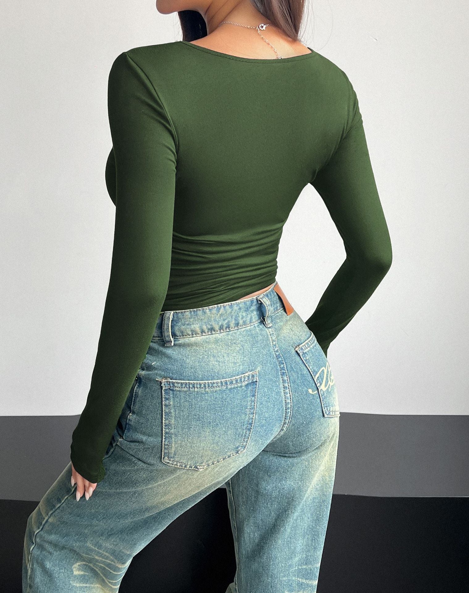 Y2K Square Neck Long-sleeved Pullover Top Women