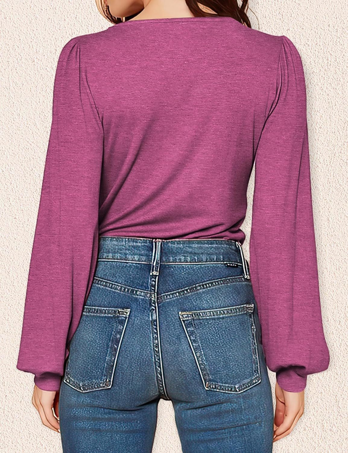 Women's Shirt V-Neck Loose Casual Long Sleeve Top