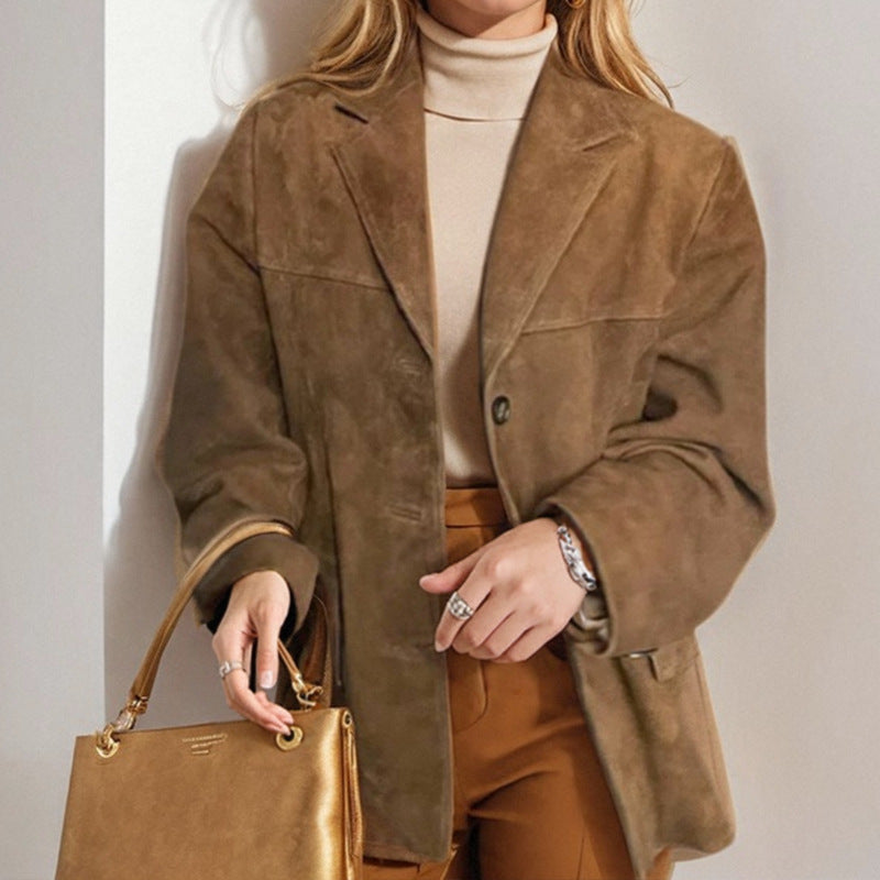 Elegant Vintage Loose Button Pocket Blazer