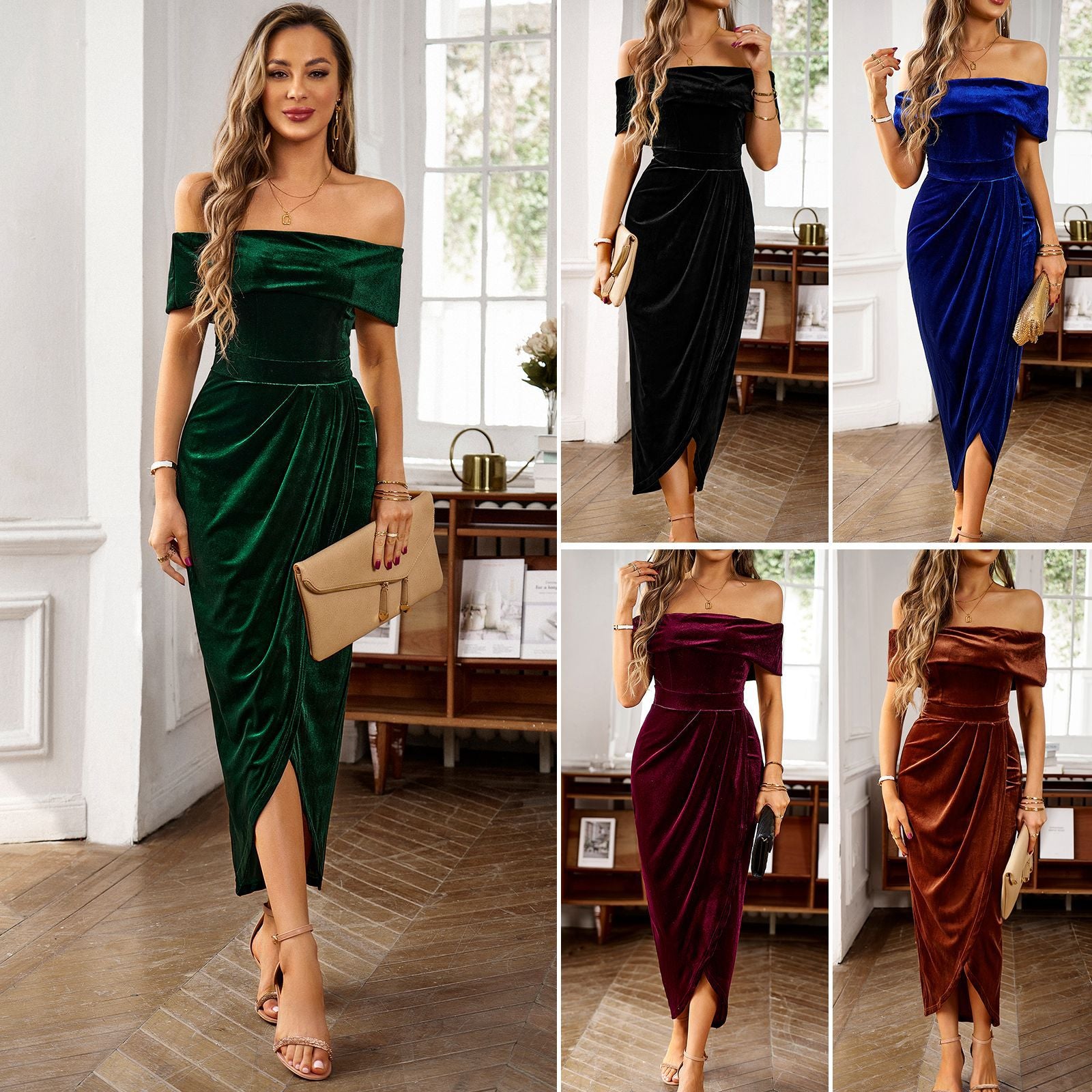 Velvet Dress Elegant Off Shoulder Dress
