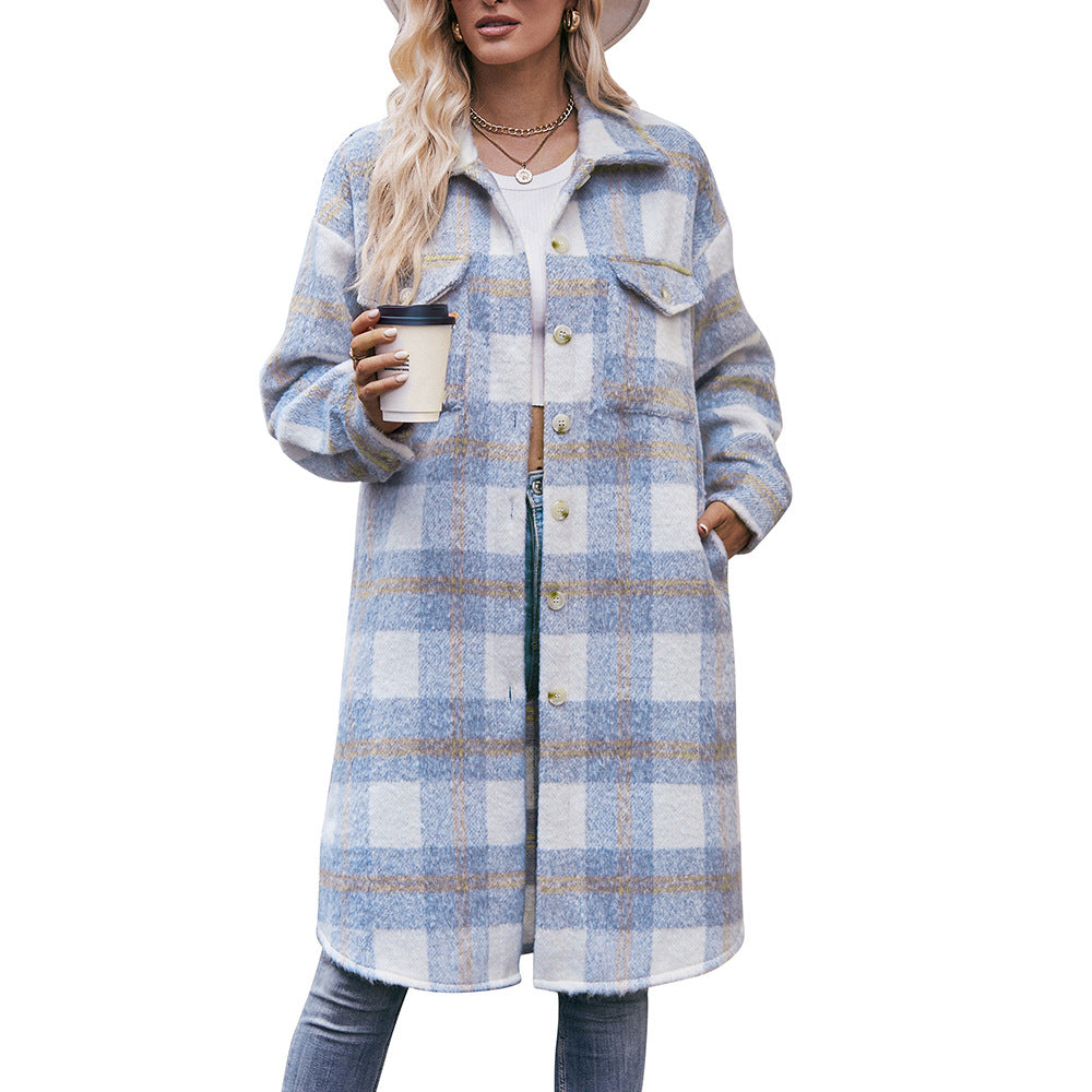 Women Plaid Hoodies Long Jacket Oversized with Pocket