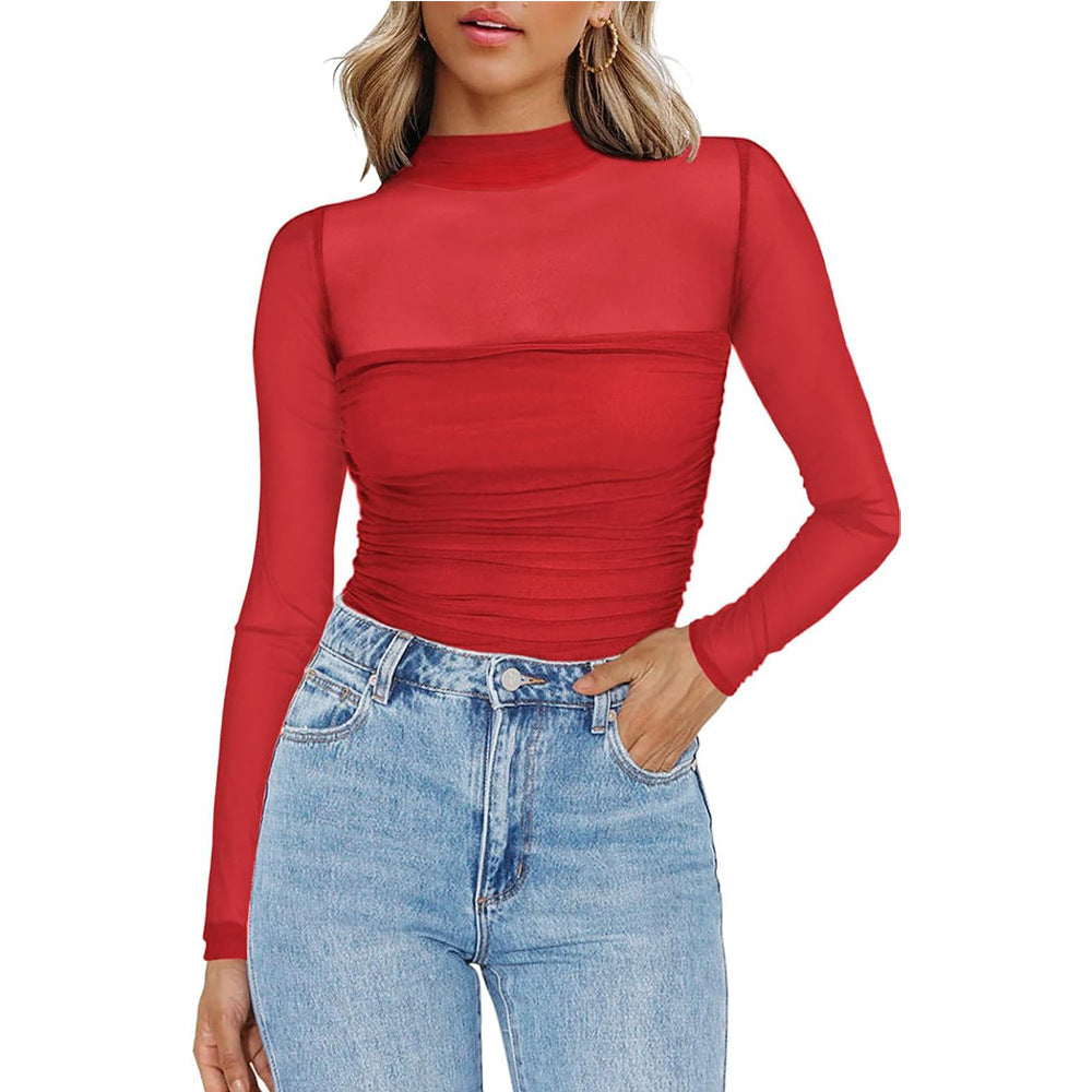 Women's Long-sleeved T-shirt Sexy Y2K Mesh Top