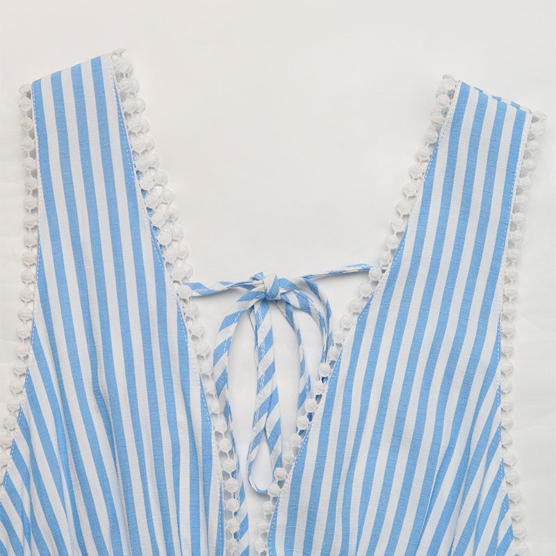 Women's Shoulder Strap Sleeveless Striped Dress