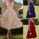 Fashion Backless Print Suspender Dress Long Dress