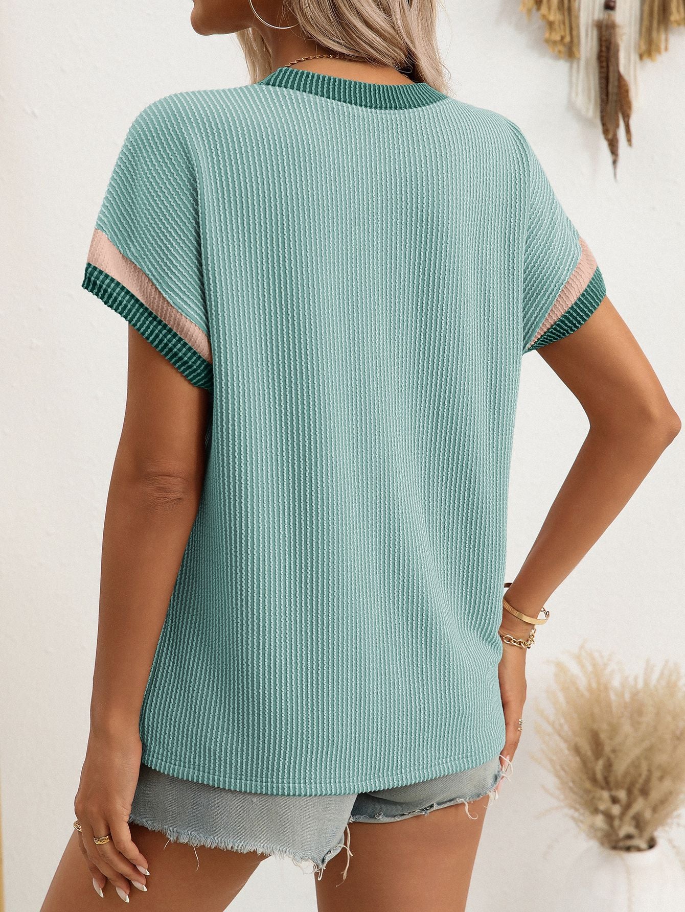 Summer Round Neck Short-sleeved Loose Color Matching T-shirt