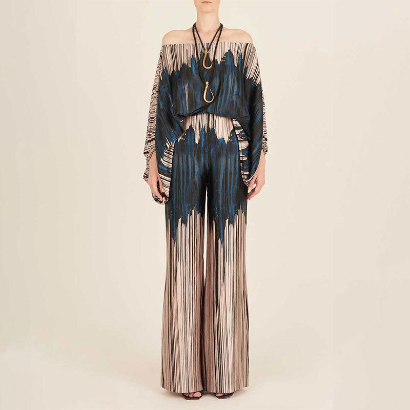 Elegant and Loose Bat Sleeve Print Fashion Set
