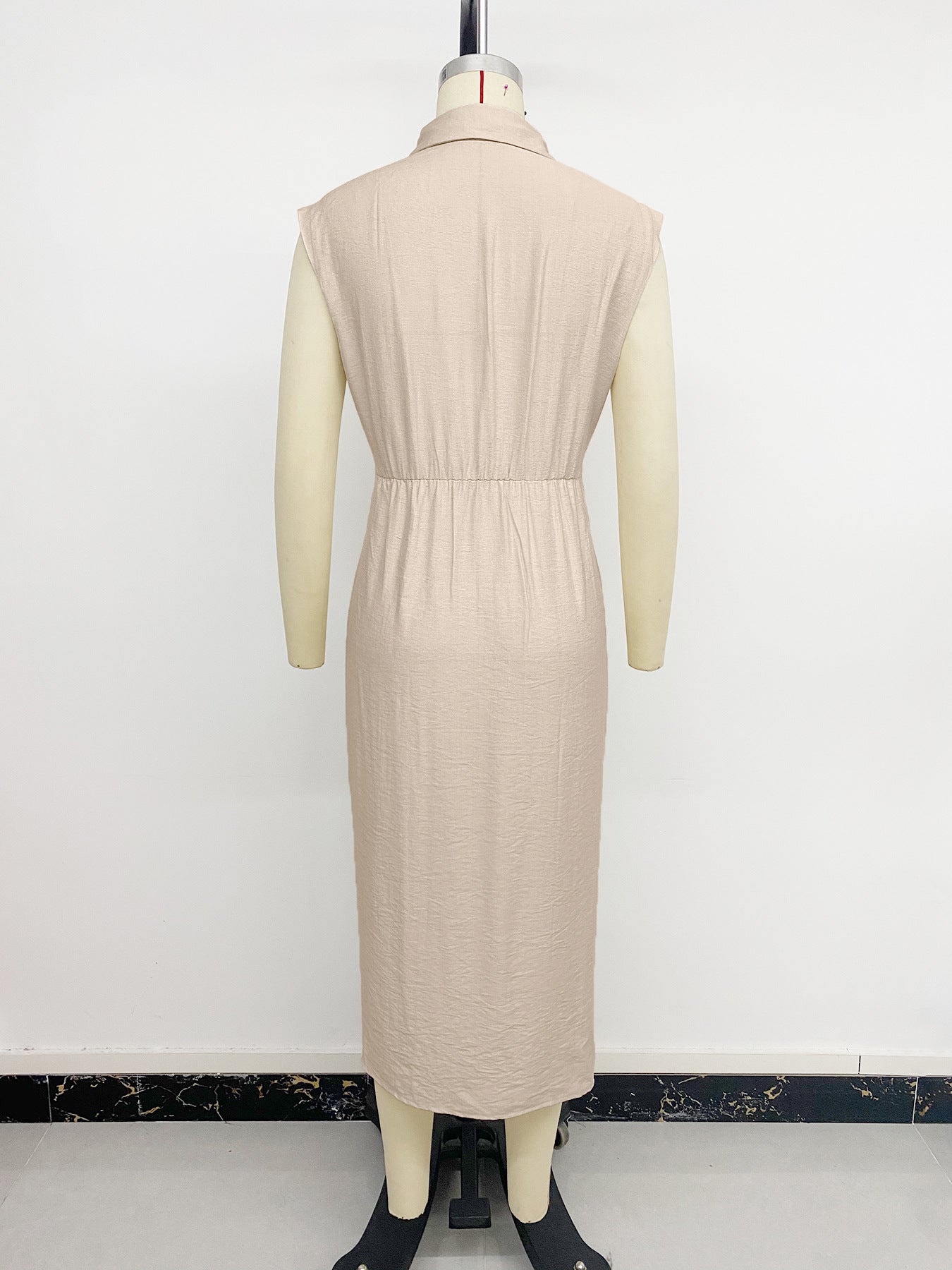 Elegant Shirt Dress Solid Color Cinched Waist Dress