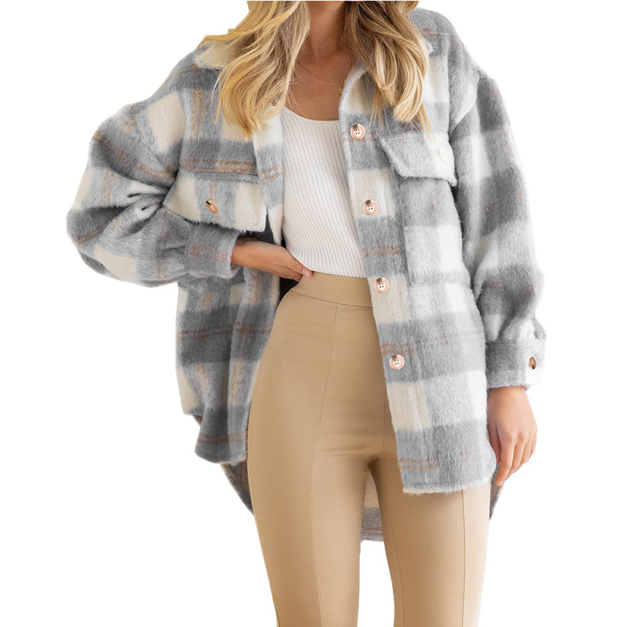Women Plaid Hoodies Jacket Oversized with Pocket