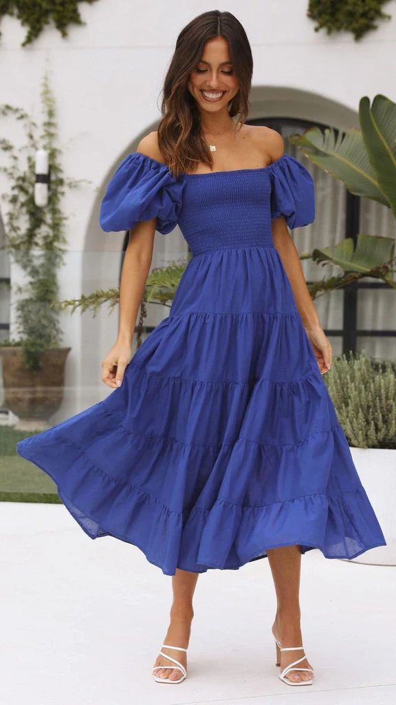 Offshoulder Printed Bubble Sleeve Dress for Women