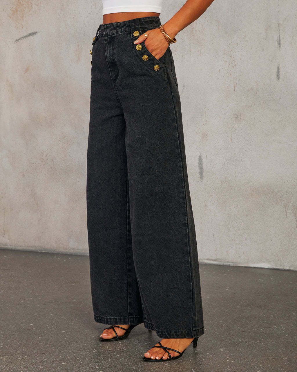 Women's Solid-color Loose Fashion Long-sleeve Denim Suit Wide-leg Pants
