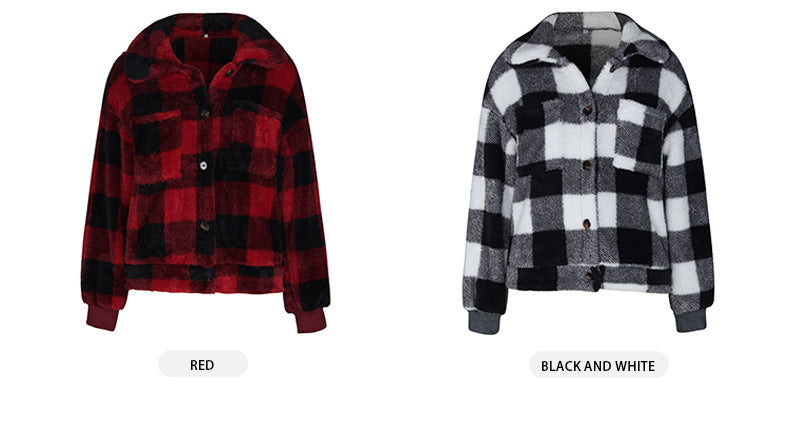 Womens Casual Plaid Shackets Brushed Flannel Button Down Pocketed Shirt Jacket Coats