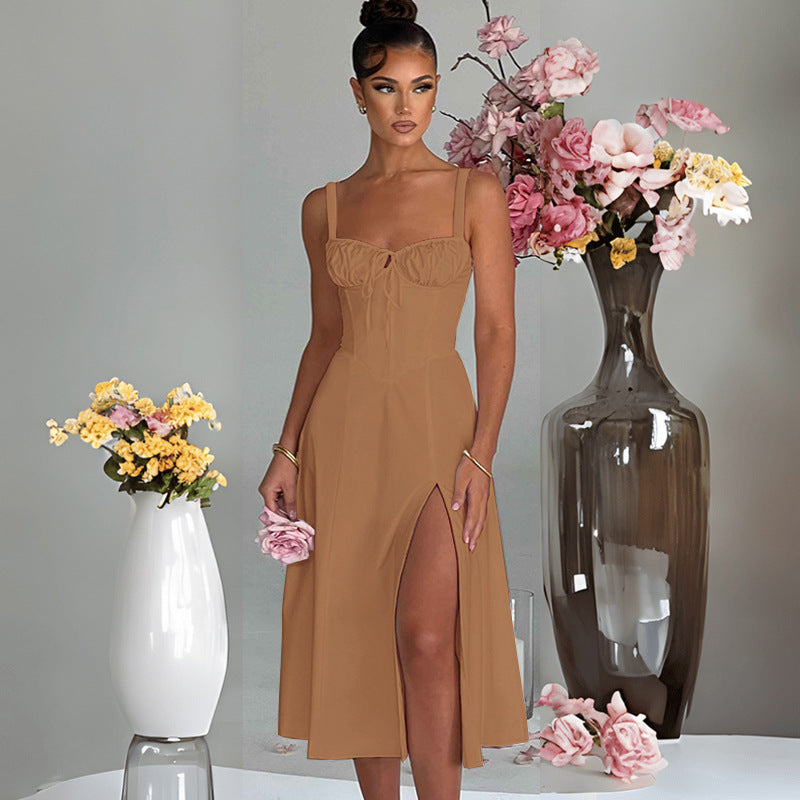 Women's Summer Fashion Casual Lace-up Slim Split Suspender Dress